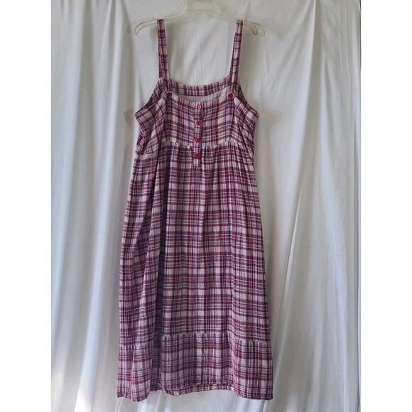 April Cornell Womens Red Pink Plaid Tank Midi Dress Large Pockets 100% Cotton - Picture 7 of 10